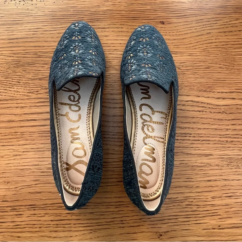 ⭐️ SAM EDELMAN NEW Size 7M US Blue Jordy Jacquard Loafers Shoes Embroidered